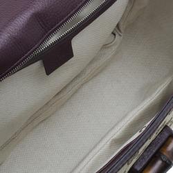 Pre Owned Gucci Burgundy Canvas and Leather Trim Borsa Bamboo Top Handle