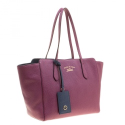 Pre Owned Gucci Pink Leather Small Swing Tote
