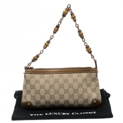 مملوكة مسبقًا حقيبة إكسسوارات صغيرة غوتشي بامبو كانفاس GG جملية/ بيج