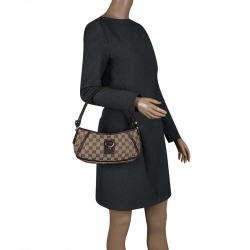 Pre Owned حقيبة كتف غوتشي أبي صغيرة كانفاس GG بنية/ بيج