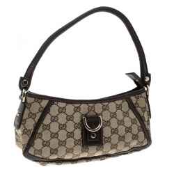 Pre Owned حقيبة كتف غوتشي أبي صغيرة كانفاس GG بنية/ بيج