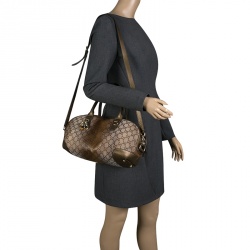 Pre Owned Gucci Beige/Bronze Metallic GG Canvas Heart Bit Top Handle Bag