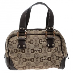 مملوكة مسبقًا حقيبة غوتشي بوسطن جلد وكانفاس هورسبيت  بنية/ بيج