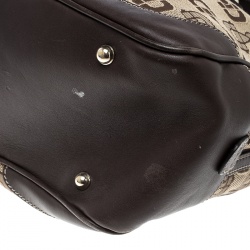 مملوكة مسبقًا حقيبة غوتشي بوسطن جلد وكانفاس هورسبيت بنية/ بيج