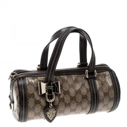 Pre Owned Gucci Beige/Ebony GG Crystal Canvas Small Duchessa Boston Bag