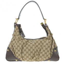 مملوكة مسبقًا Gucci Beige Monogram GG Jockey Hobo