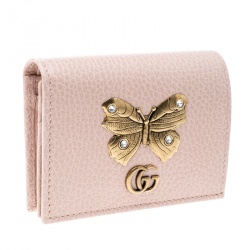 Gucci Blush Pink Leather Butterfly Emmbellished Card Case