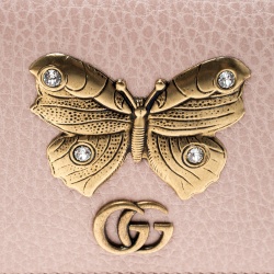 Gucci Blush Pink Leather Butterfly Emmbellished Card Case