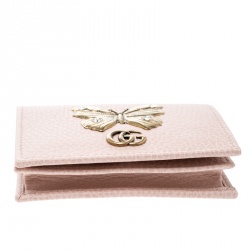 Gucci Blush Pink Leather Butterfly Emmbellished Card Case