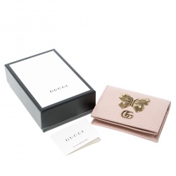 Gucci Blush Pink Leather Butterfly Emmbellished Card Case