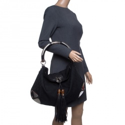 Pre Owned Gucci Black GG Canvas Medium Babouska Indy Top Handle Bag