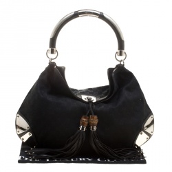 Pre Owned Gucci Black GG Canvas Medium Babouska Indy Top Handle Bag