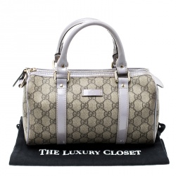 Pre Owned Gucci Beige/Lilac GG Supreme Canvas and Leather Small Joy Boston Bag