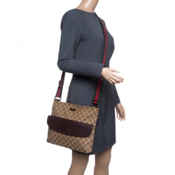 Pre Owned Gucci Beige/Brown GG Canvas Web Messenger Bag