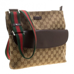 Pre Owned Gucci Beige/Brown GG Canvas Web Messenger Bag