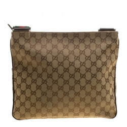 Pre Owned Gucci Beige/Brown GG Canvas Web Messenger Bag