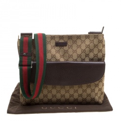 Pre Owned Gucci Beige/Brown GG Canvas Web Messenger Bag