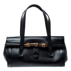 Pre Owned Gucci Black Leather Bamboo Bullet Satchel