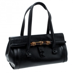 Pre Owned Gucci Black Leather Bamboo Bullet Satchel
