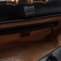 Pre Owned Gucci Black Leather Bamboo Bullet Satchel