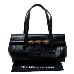 Pre Owned Gucci Black Leather Bamboo Bullet Satchel