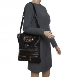 Pre Owned Gucci Black Leather Britt Messenger Bag