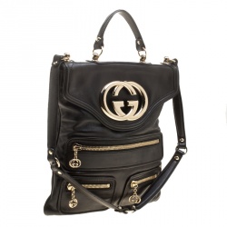 Pre Owned Gucci Black Leather Britt Messenger Bag