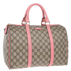 Pre Owned Gucci Pink Web Original GG Canvas Boston Bag