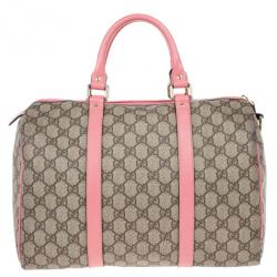 Pre Owned Gucci Pink Web Original GG Canvas Boston Bag