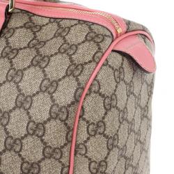 Pre Owned Gucci Pink Web Original GG Canvas Boston Bag
