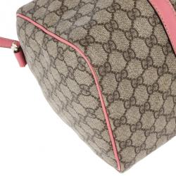 Pre Owned Gucci Pink Web Original GG Canvas Boston Bag