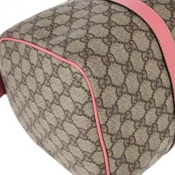 Pre Owned Gucci Pink Web Original GG Canvas Boston Bag