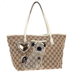 مملوكة مسبقًا Gucci Brown Monogram Guccioli Oliver Embroidery Medium Tote
