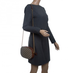Pre Owned Gucci Beige/Cognac GG Supreme Canvas and Leather Mini Chain Crossbody Bag