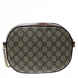 Pre Owned Gucci Beige/Cognac GG Supreme Canvas and Leather Mini Chain Crossbody Bag