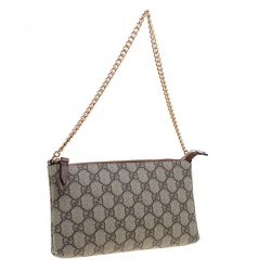 Gucci Beige GG Supreme Canvas Chain Wrist Wallet