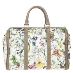 Pre Owned Gucci Floral Print Canvas Boston Bag