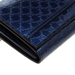 Gucci Blue Microguccissima Patent Leather WOC Wallet