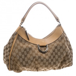 Pre Owned حقيبة غوتشي حلقة G ذهبية كانفاس GGبيج