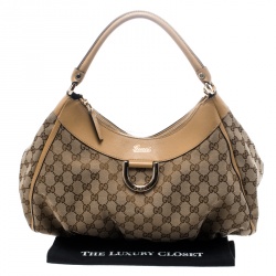 Pre Owned حقيبة غوتشي حلقة G ذهبية كانفاس GGبيج