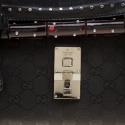 Pre Owned Gucci Black GG Canvas and Leather Bamboo Bullet Studded Satchel