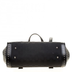 Pre Owned Gucci Black GG Canvas and Leather Bamboo Bullet Studded Satchel