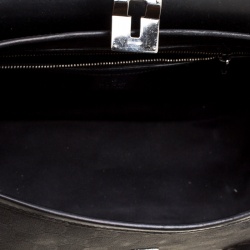 Pre Owned Gucci Black GG Canvas and Leather Bamboo Bullet Studded Satchel