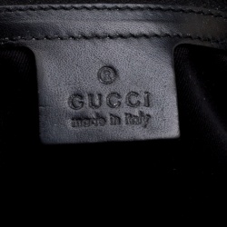 Pre Owned Gucci Black GG Canvas and Leather Bamboo Bullet Studded Satchel