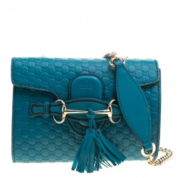 Pre Owned Gucci Blue Microguccissima Leather Mini Emily Chain Shoulder Bag