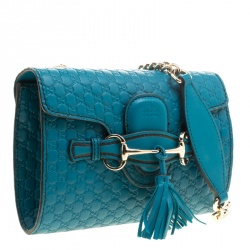 Pre Owned Gucci Blue Microguccissima Leather Mini Emily Chain Shoulder Bag