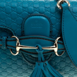 Pre Owned Gucci Blue Microguccissima Leather Mini Emily Chain Shoulder Bag