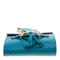 Pre Owned Gucci Blue Microguccissima Leather Mini Emily Chain Shoulder Bag