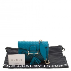Pre Owned Gucci Blue Microguccissima Leather Mini Emily Chain Shoulder Bag