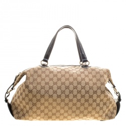 مملوكة مسبقًا Gucci Beige/Black GG Canvas and Leather Medium Full Moon Boston Bag